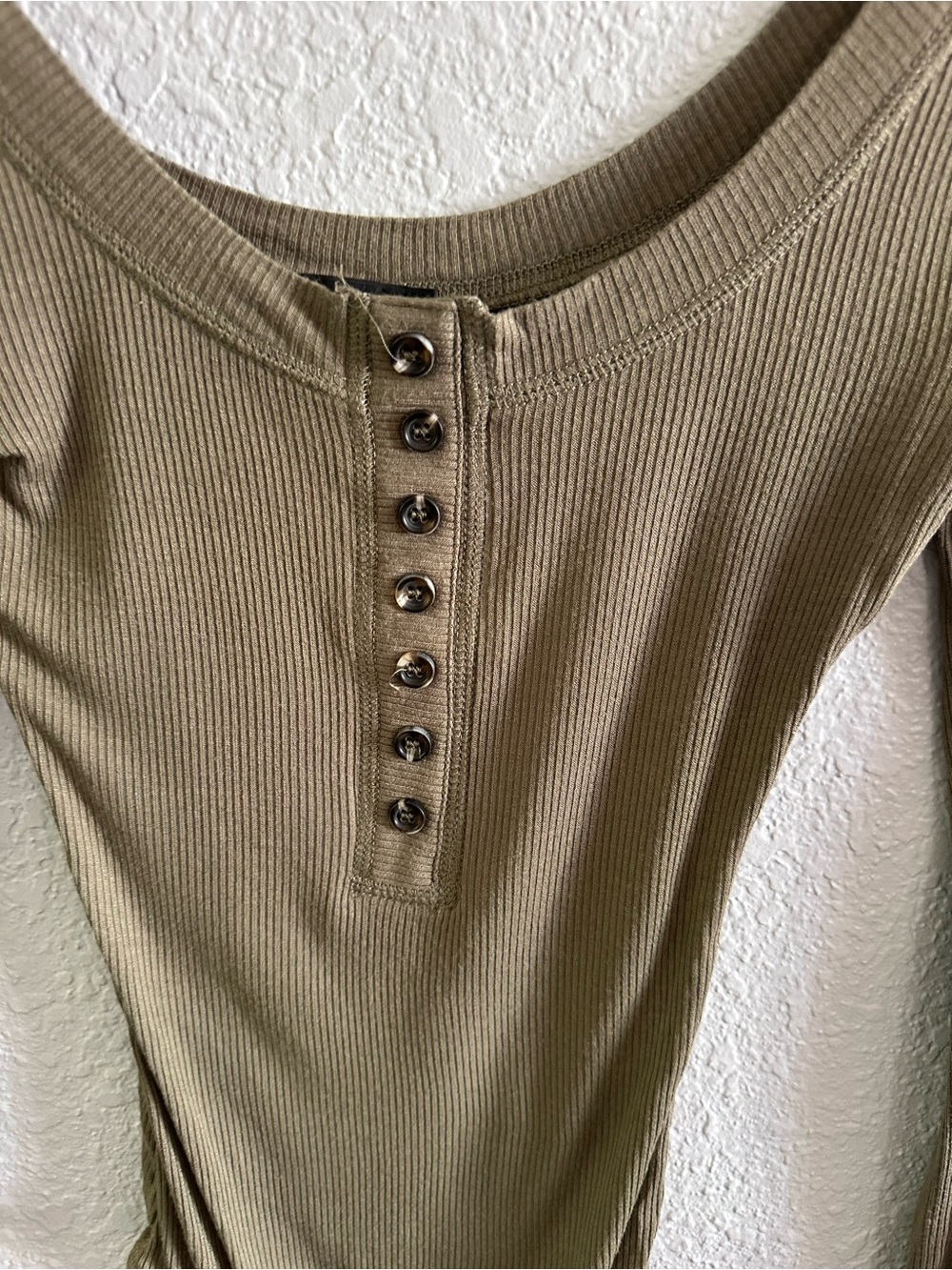 Lulus Simply the Best Olive Ribbed Henley Bodysuit XS Square Neck Stretch - Picture 3 of 11